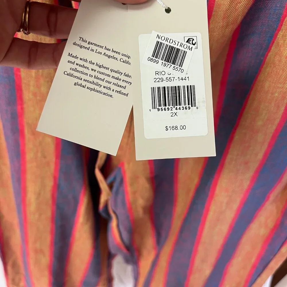 Striped Wide-Leg Linen-Blend Pants in Blue and Pink - Picture 2 of 13